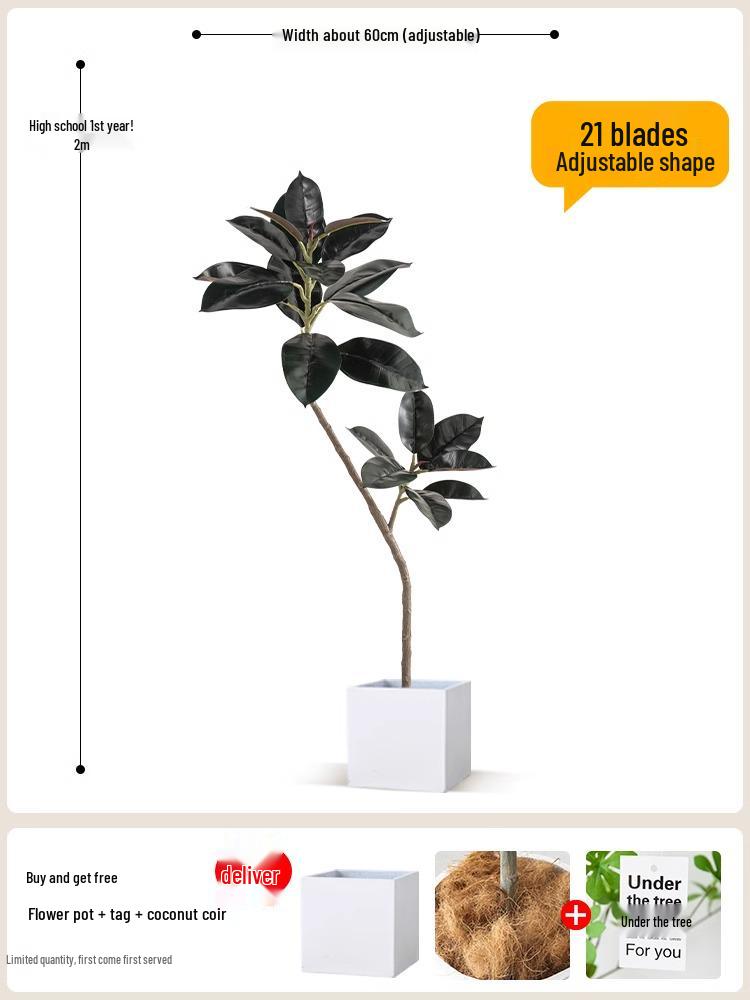 Luxurious Black Gold Ficus Elastica Artificial Tree: Indoor Ornament and Floor Decoration