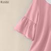 ZANZEA Womens Doll Collar Loose Casual 3/4 Sleeve Blouse