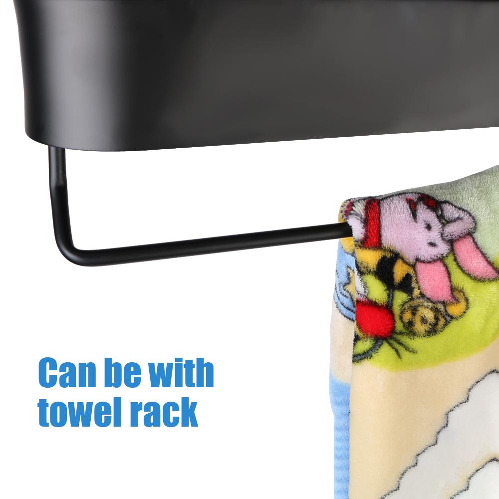 Shower Storage Basket Bath Towel Holder Wall Mounted Shelves Kitchen Organizer No-Drill Bathroom Shelf Rack Black