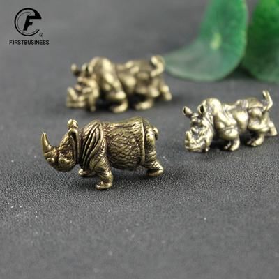 Handgjorda Söta Noshörning Miniatyrfigurer Massiv Mässing Vintage Noshörning Prydnader Tepets Skrivbordsdekorationer Hantverk