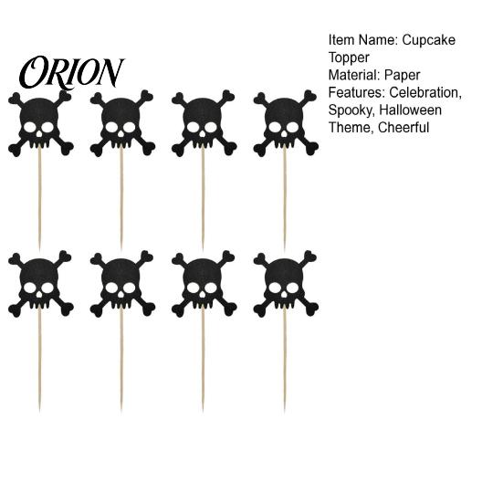 Cake Topper 8 Pcs Halloween Glitter Cupcake Picks, Spooky Black Skull Toppers, Gothic Birthday Party Decoration for Supplies Stiff Stability