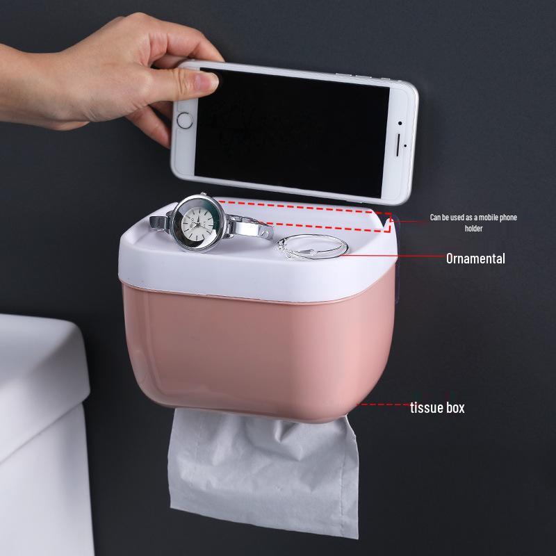 Waterproof Punch-Free Toilet Paper Holder with Storage Rack for Bathroom
