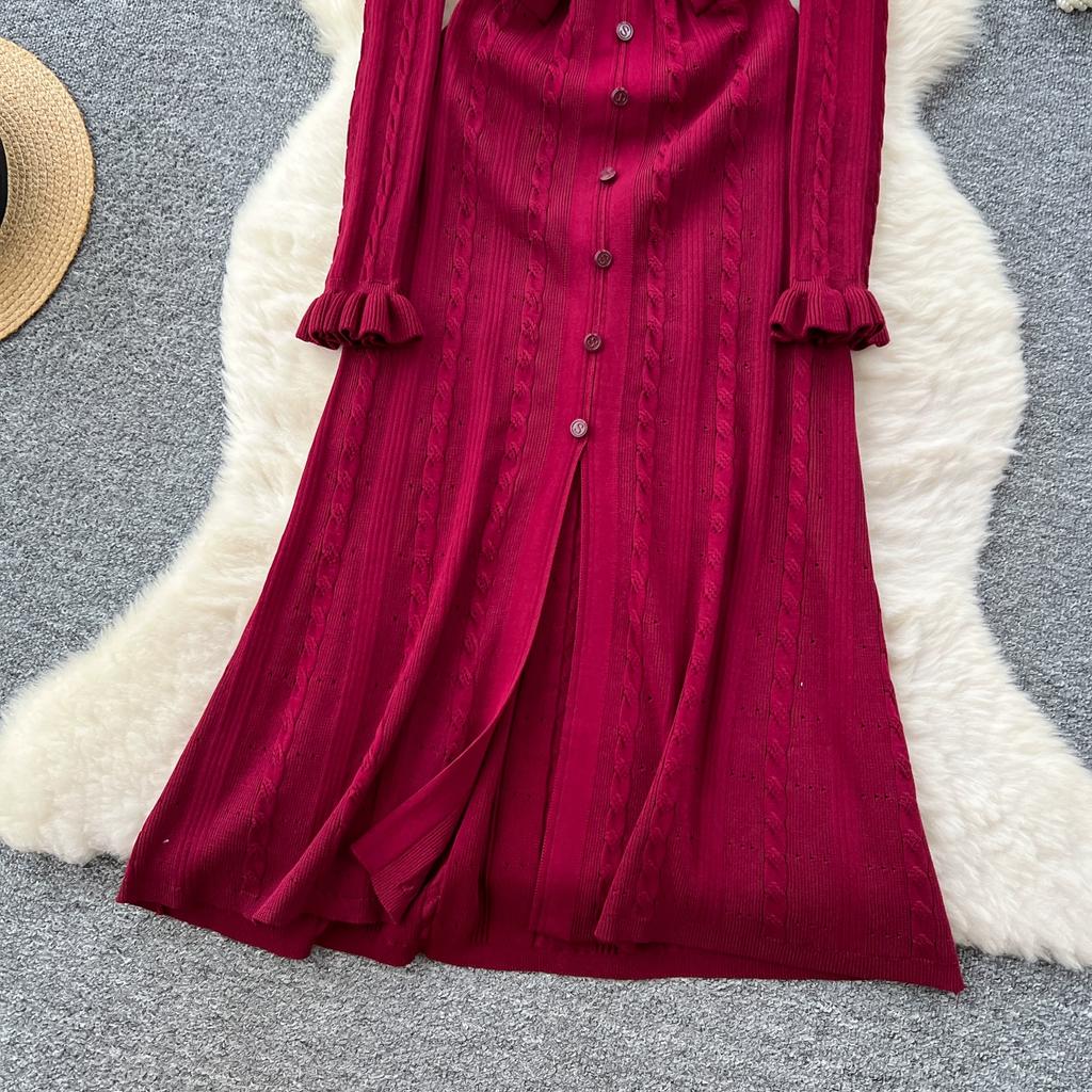 Herbst Winter Damen Marke Designer Laufsteg Partykleider Langarm Strickpullover Lang Maxi Pullover Robe