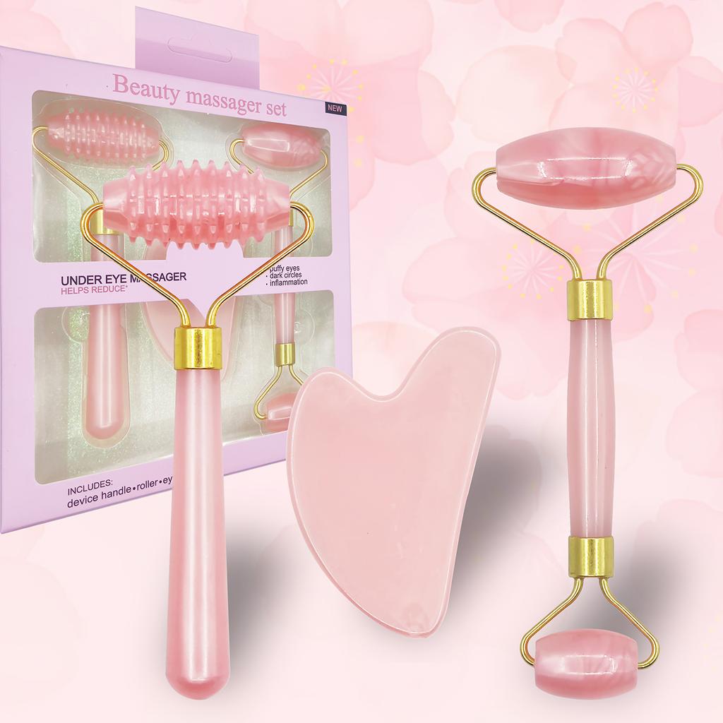 3Pcs Gua Sha Scraper Board Roller Massage Guasha for Face Neck Skin Lifting Wrinkle Remover Beauty Face Care SPA Massage Set