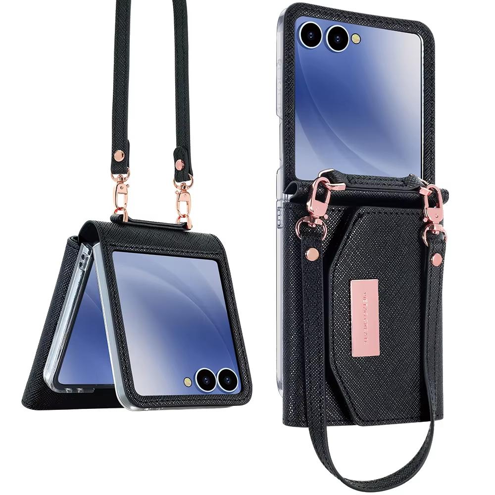 VIETAO Luxury Girl's Fashion PU Leather Wallet Phone Case with Lanyard & Wrist Strap Shockproof Hand Holder for Z Flip