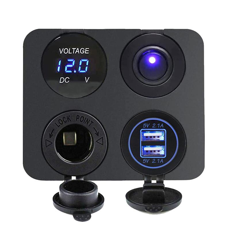 12V USB Panel socket 4 în 1 Dual USB încărcător cu comutator basculant auto priză voltmetru digital pentru mașina, barca, camionul, RV