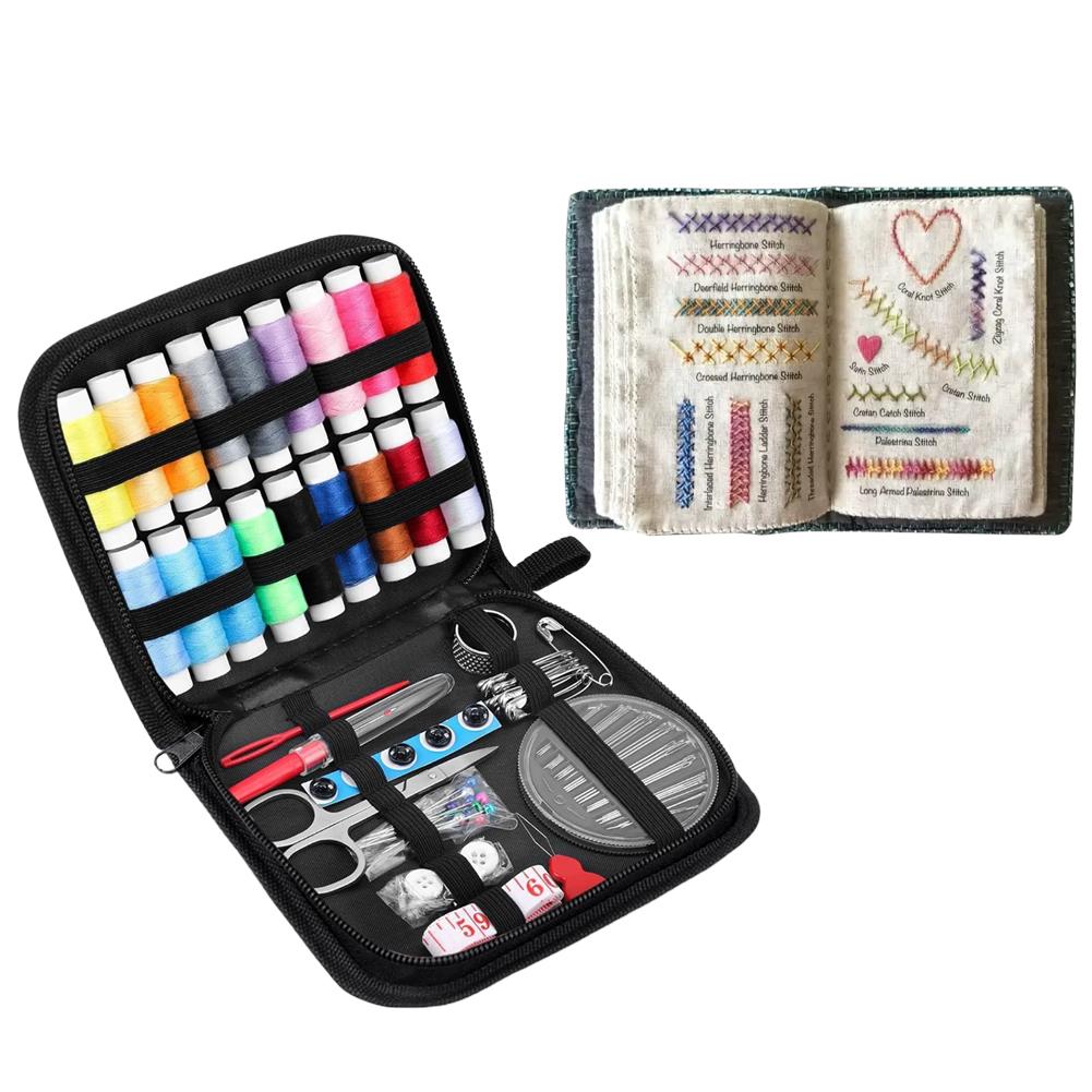 Linen Needlework Book Embroidery Stitch Guide DIY Craft Kit 86 Tools with Threads Portable Sewing Technique Book Accessories