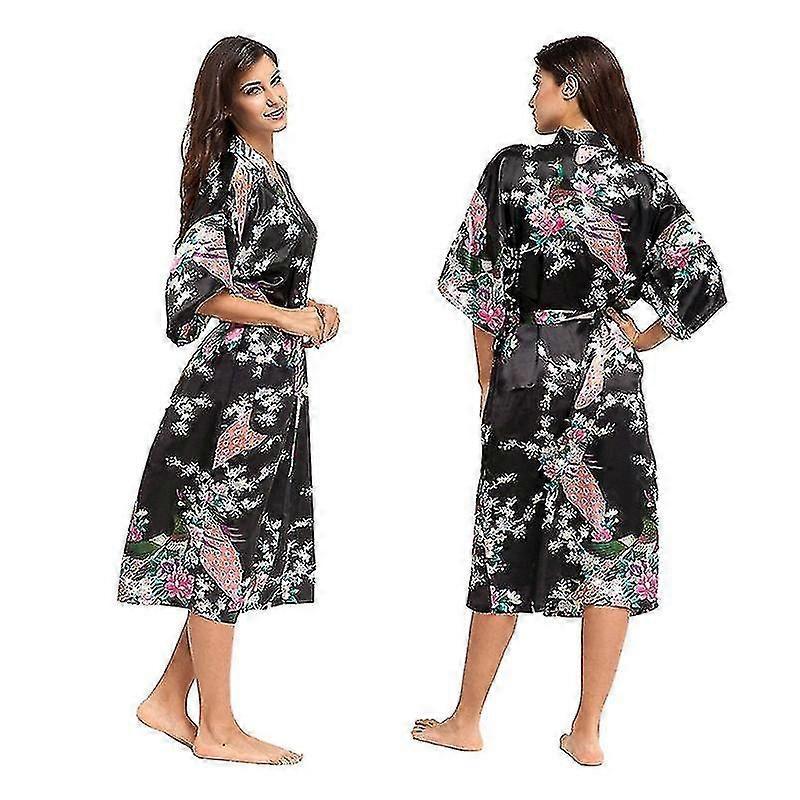Women Luxury Soft Silk Satin Kimono Robe Gown Long Bathrobe Nightwear Sleepwear