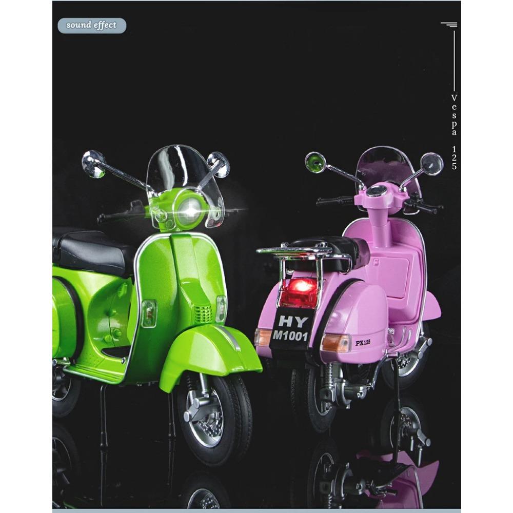 1/10 Vespa 125 Alloy Leisure Motorcycle Model Diecasts Metal Classic Motorcycle Model Simulation Sound and Light Childrens Gifts