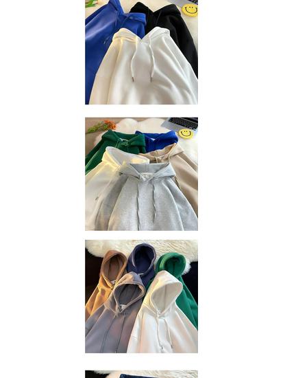 Men's Thick Velvet Hoodie - Solid Color, Trendy Korean Style for Autumn/Winter