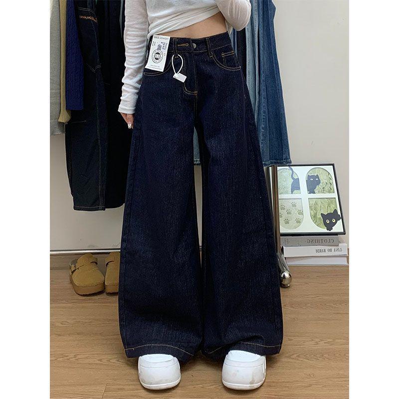 Women s Spring Dark Blue High-Waisted Wide-Leg Denim Pants Large темно-синий