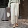 Hirsch und Andi Frühling neue Baumwoll- und Leinenhosen Damen High Waist und dünne Ramie Freizeithosen einfarbig High-End Radieschenhosen