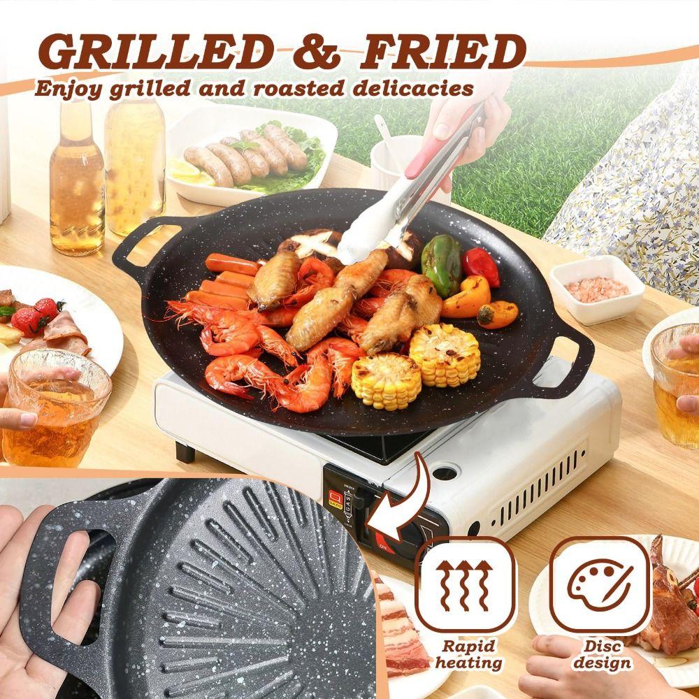 With Handles BBQ Grill Pan Heavy Duty Non-Stick Grill Pan New Round Griddle Pan  For Stove Tops