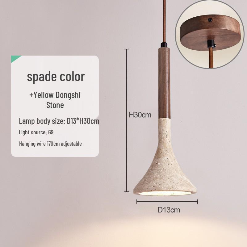 Japanese Wabi-Sabi Yellow Travertine Pendant Light, Retro Mid-Century Style for Bedroom, Homestay, or Restaurant.