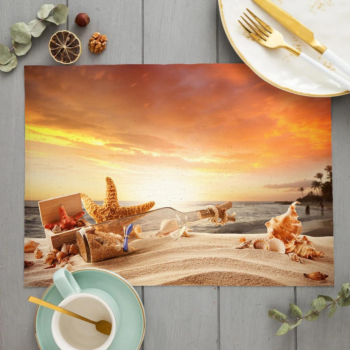 

Beach Starfish Placemat Summer Vibe Vacation Kitchen Decor Linen Dining Table Coaster Pad Bowl Coffee Cup Mats Tablecloth 2pcs 30x45cm