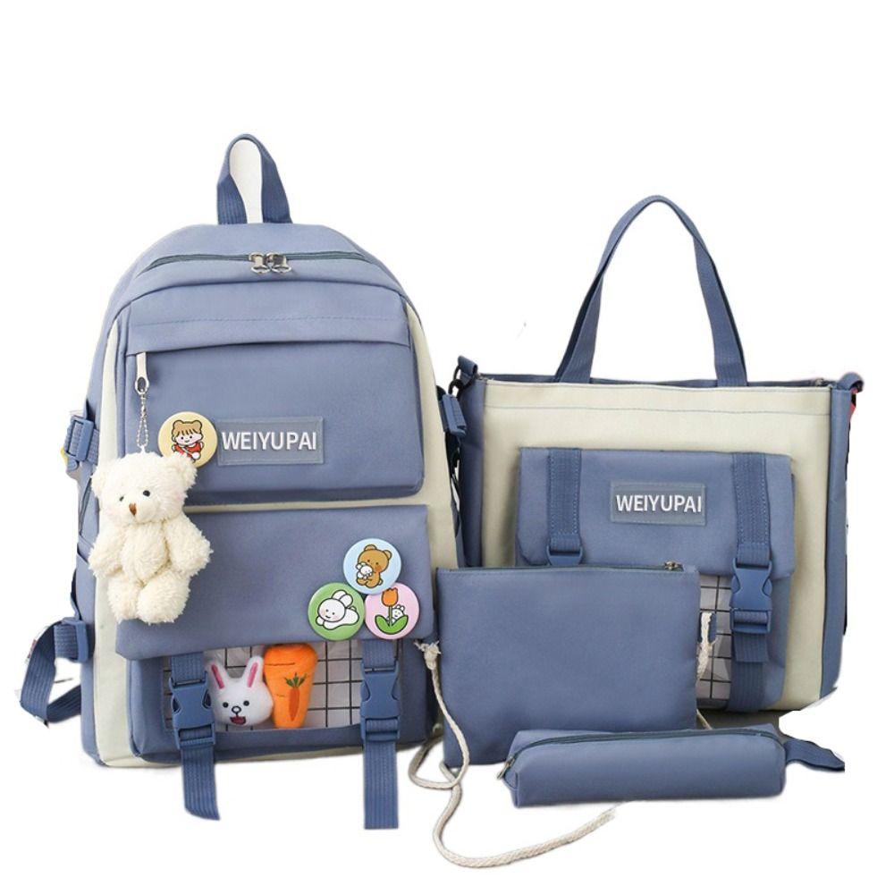 Trendy Nylon Large Capacity Bags Canvas Commute Badge Shoulder Backpack A Set of Four Simple Korean Style School Bag Student