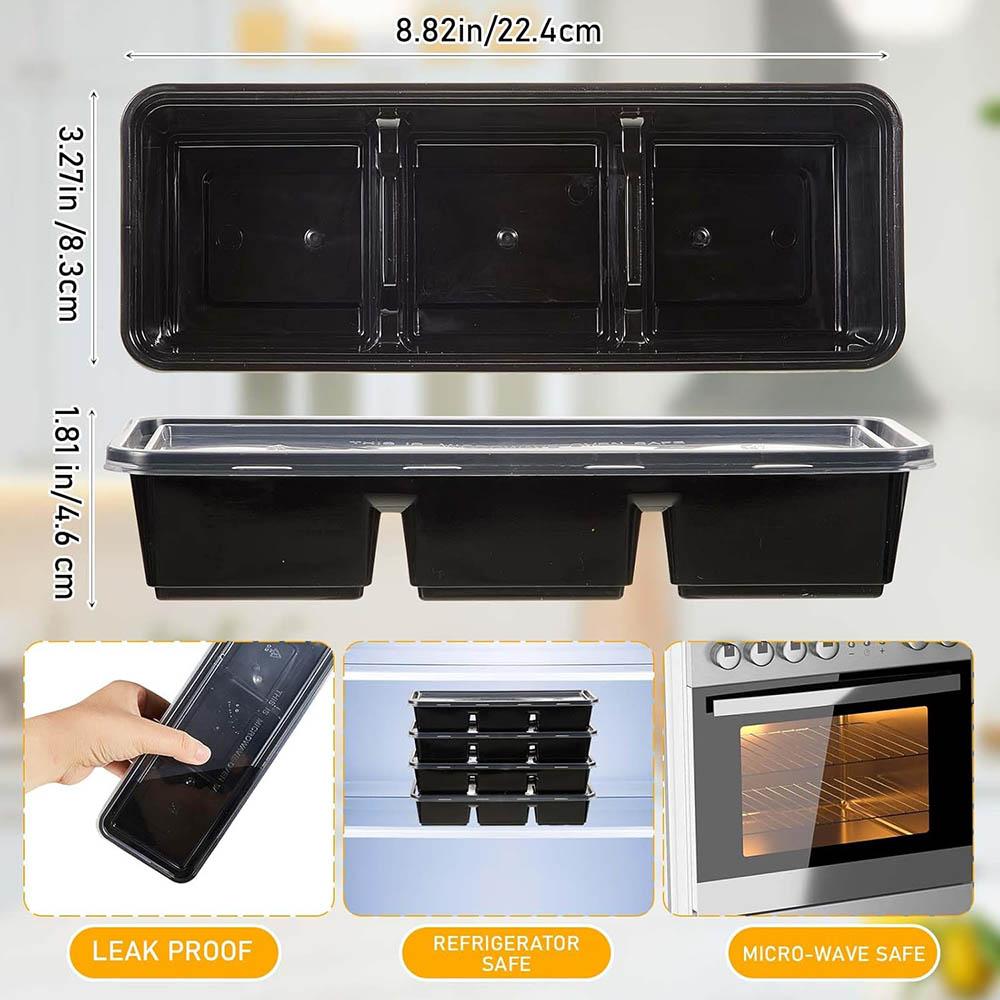 17oz Small Meal Prep Containers 3 Compartments with Lids,Disposable Plastic Bento Boxes Stackable Food Containers Lunch Boxes