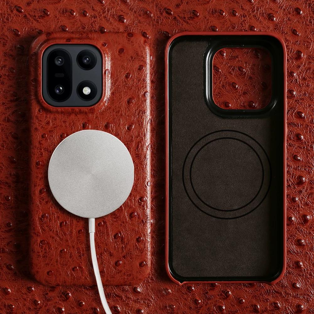 Luxury Genuine Leather Phone Case for OnePlus 13T 15 Magnetic Slim Fit Business Protective Cover with Three Button Design Anti Drop