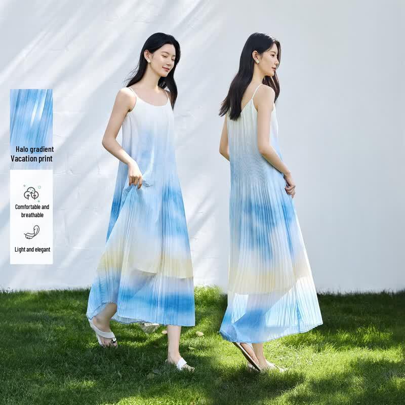 IHIMI Women s Gradient Tie-Dye Camisole Midi Dress L