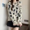 Autumn Winter Women's Mink Fleece Sweater Beaded Color Block Crew Neck Pullover Sweater Soft Warm Knit Top