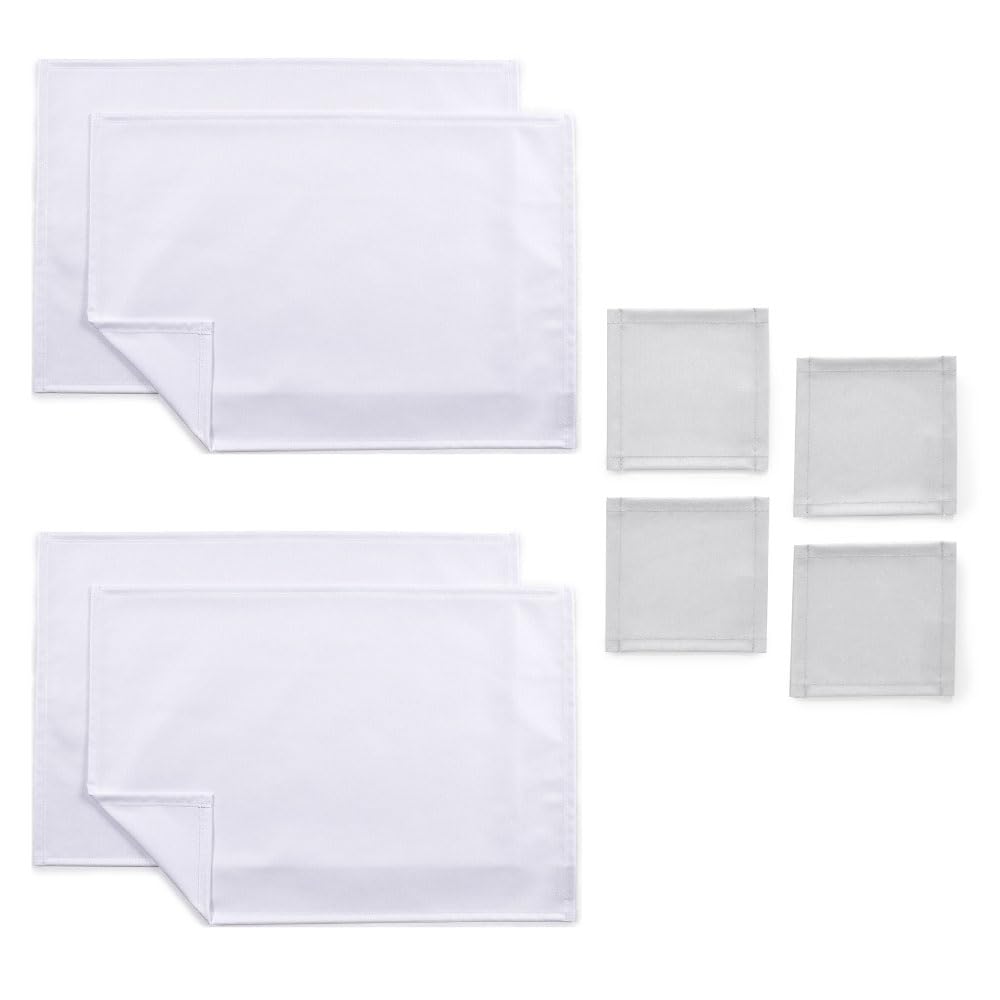 

STYLE Decor 2-Piece Set: 4 Laminated Placemats and 4 Laminated Coasters. Perfect for Dining Tables, Parties, and Table Coordination. White. Perfect as