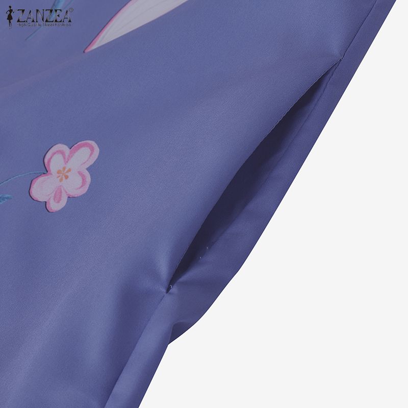 ZANZEA Women Square Collar Casual Short Sleeve Summer Print Dress