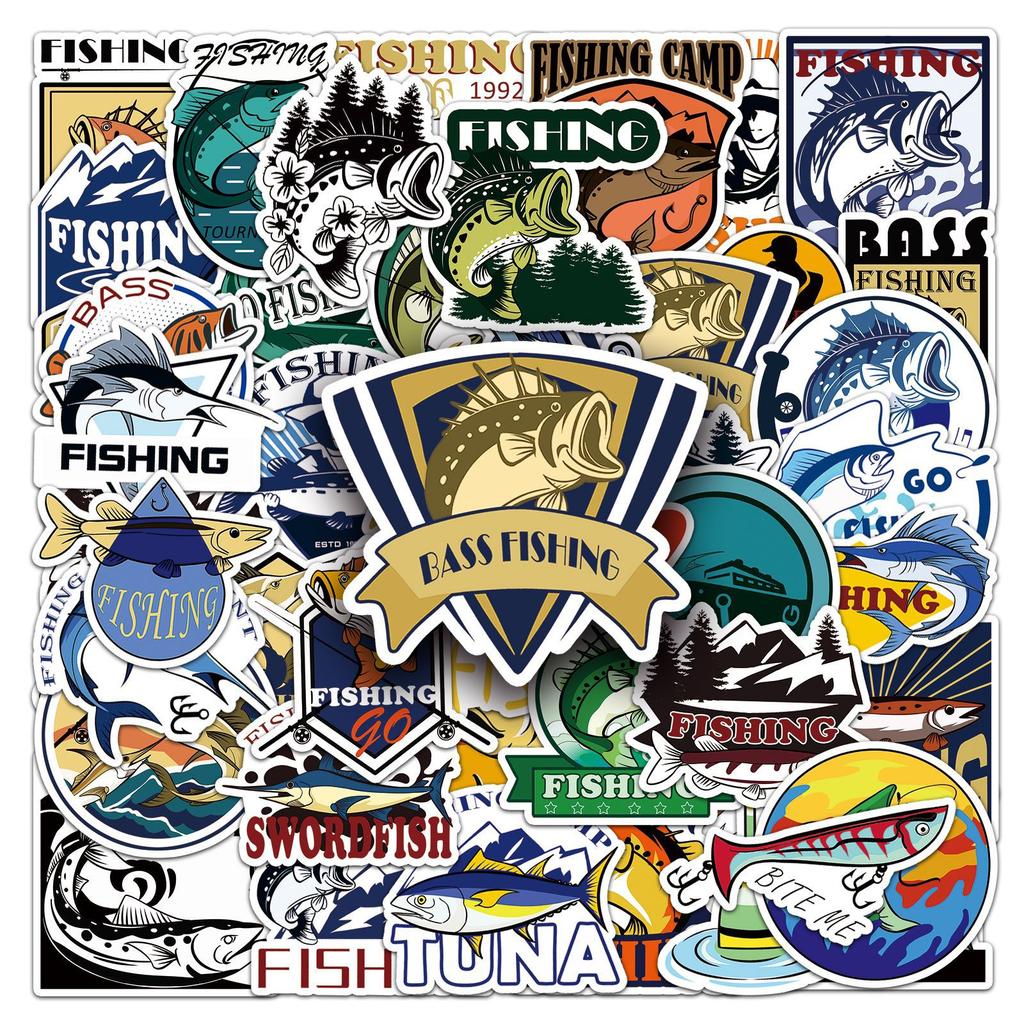 50 Rybářské Graffiti Samolepky Personalizované Kreslené Venkovní Dekorace Samolepky na Vodní Pohár Kufr Rybářský Box