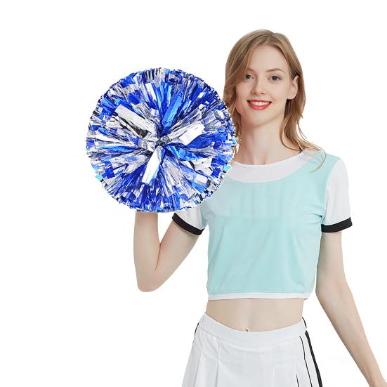 Cheerleading Pom Poms with Handle Cheerleader Squad Spirited Pompoms Metallic Foil Cheer Hand Flowers for Team Spirit Sports Dance Cheering Party