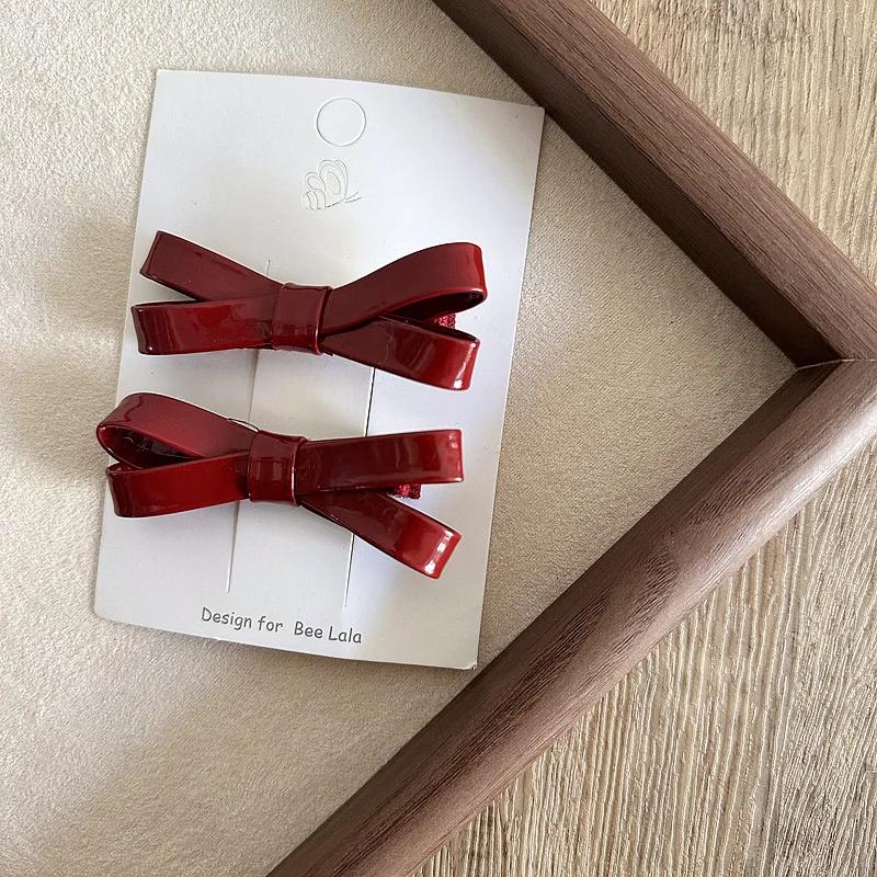 2pcs/set Red Color Baby Hair Clips New Year Christmas Series Bow Belt Toddler's BB Clip Sweet Fashion Princess Hair Accessories