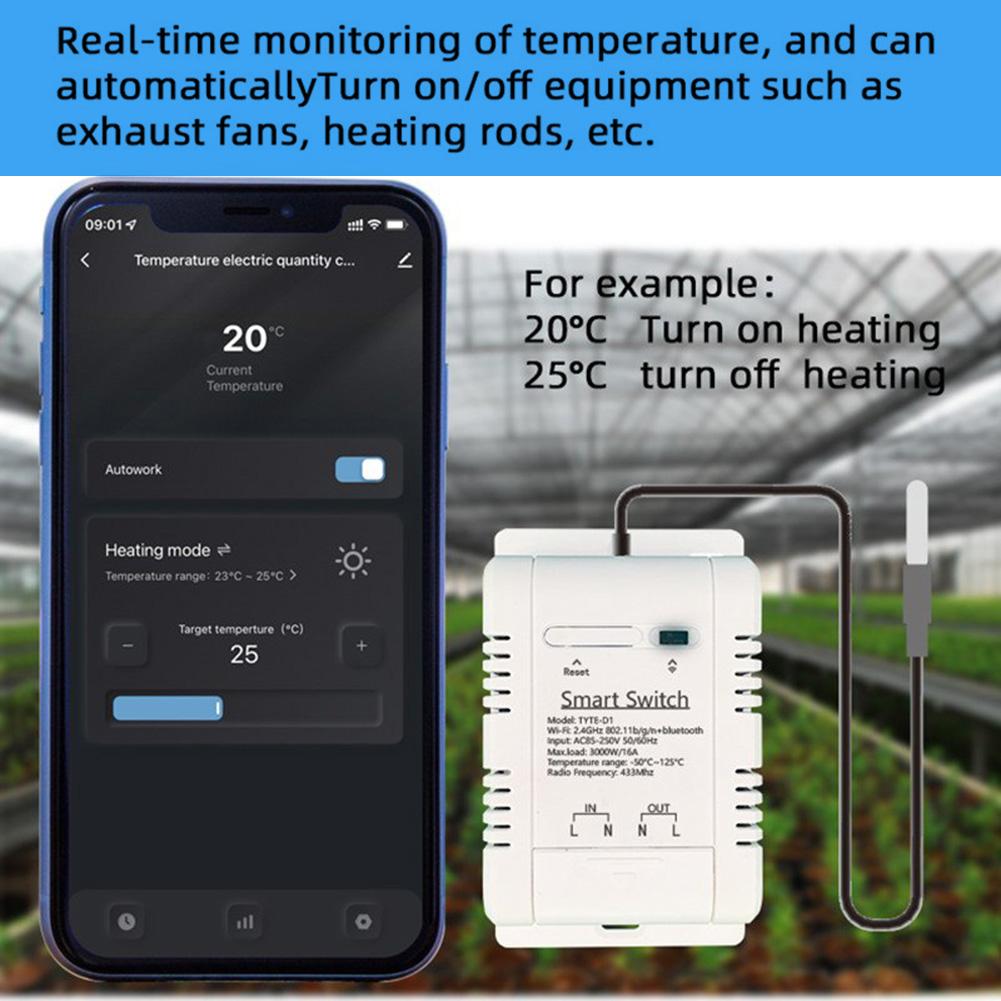16A Smart Thermostat for For energy Monitoring with RF433 Technology and Mobile App Support for Real Time Temperature Control