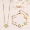 Conjunto de Brincos, Pulseira e Colar de Trevo 3 Peças Acessórios de Moda Coloridos de Luxo Leve