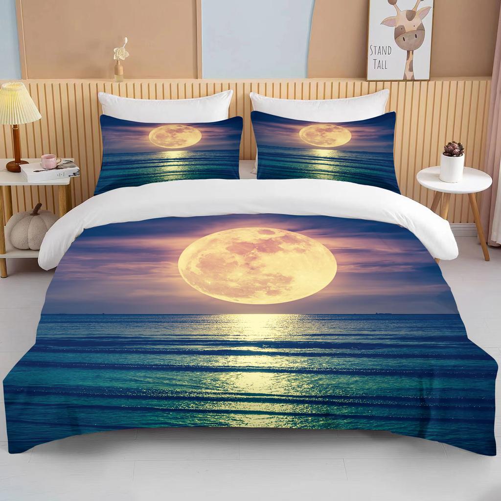 Moon Bedding Set Night View Duvet Cover Set With Pillowcase Bedding King Queen Full Double Single Size Luxury Bedxclothes Decor