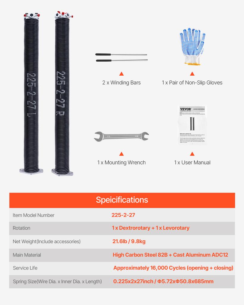 SucceBuy Garage Door Torsion Springs Pair Cycles Electrophoresis Black Coated for Replacement Garage Door Springs