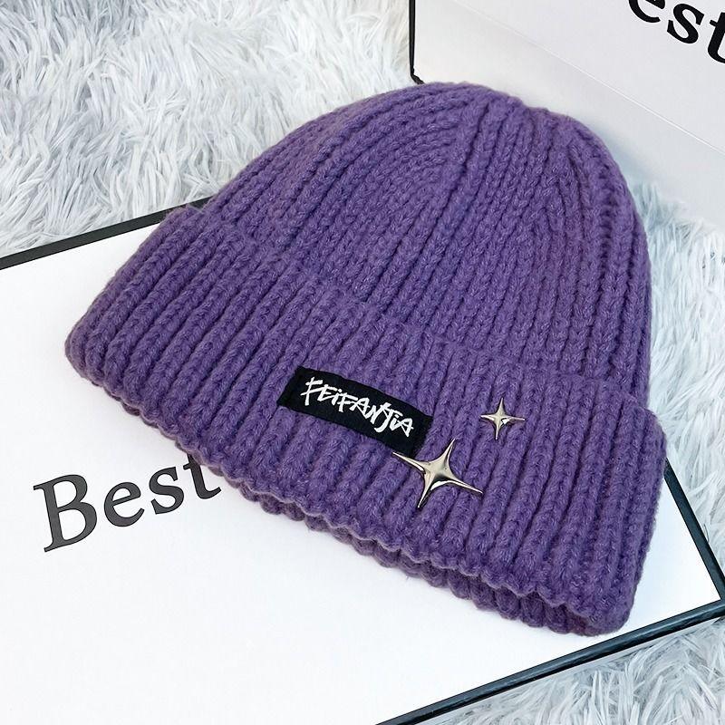 Autumn and winter letter hat women's fashion wool hat warm versatile sweet cool air cold hat show face small knitted hat tide