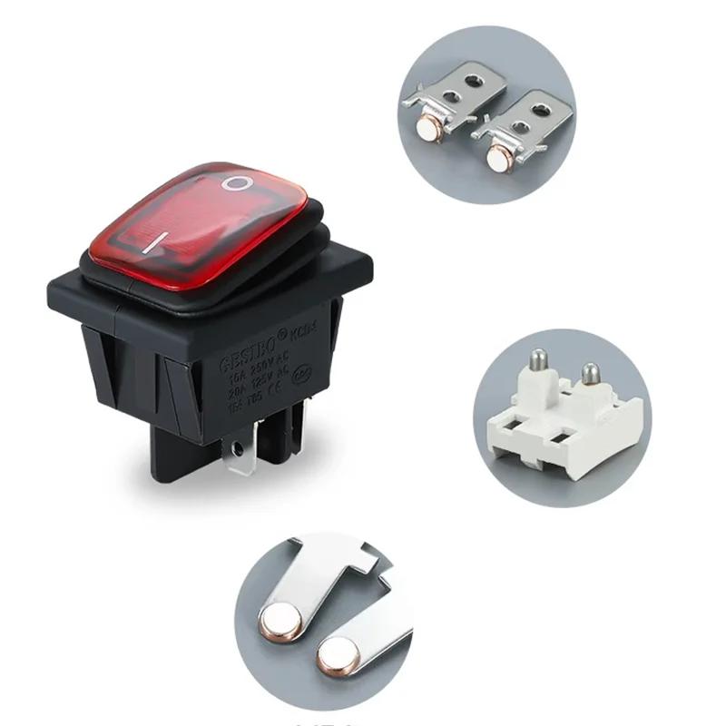 5PCS KCD4 12V 220V Waterproof And Oil Proof Latching Switch Four Feet ON OFF Red Green With Lights 4PIN Rocker Power Switch LED