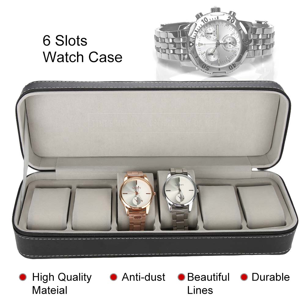 6 Slots Watch Box Jewelry Display Storage Wrist Watch Present Box Case