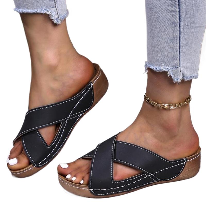 Summer Women Sandals Shoes Retro Women's Shoes Slip On Walking Shoes Wedge Sandals Woman Party Female Slippers Woman Footwear
