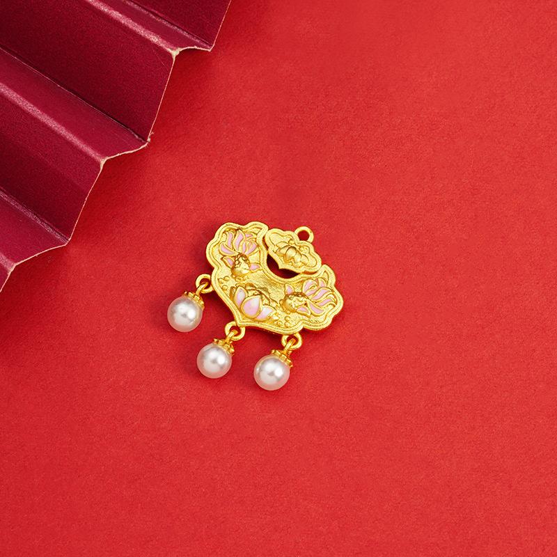 Summer Ruyi Lock Lotus Imitation Pearl Braided Rope Necklace Pendant