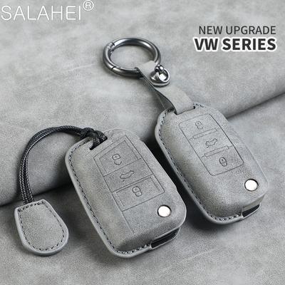 Sheepskin Leather Car Key Case Cover Fob For VW Volkswagen Polo Tiguan Passat Golf MK Jetta Skoda Kodiaq Superb Octavia Seat