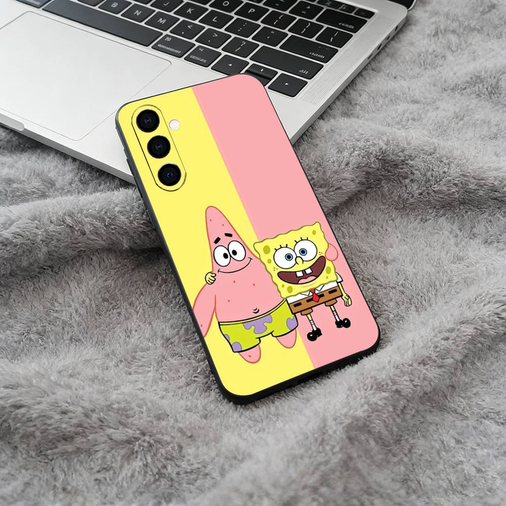 S-B-Sponge-Bob Soft Silicone Phone Case for Samsung Galaxy A73/A71/A72/A70/A53/A52/A51 - Black