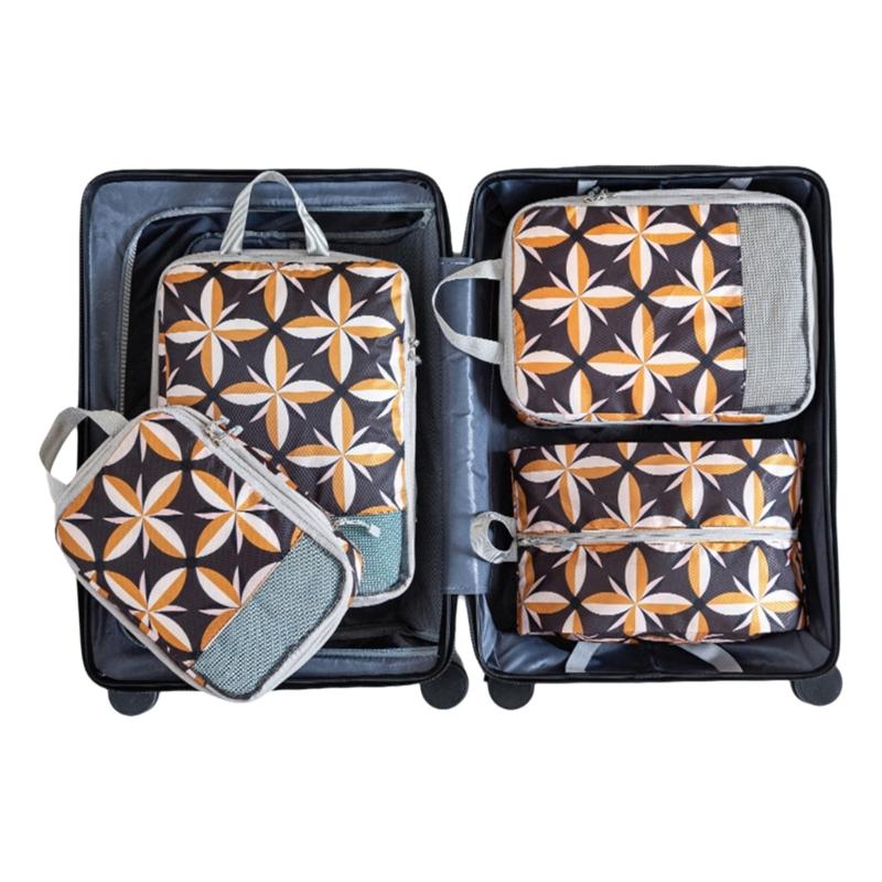 Pack of 4 Efficient Packing and Storage Cubes Stylish Printed Compression Cubes For Efficient Packing And Storage