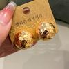 Gold Mush Ice Flash Semisphere Earrings Female Accessible Luxury Fancy Elegant Earrings Fashion Retro Heavy Industry Golden Earrings