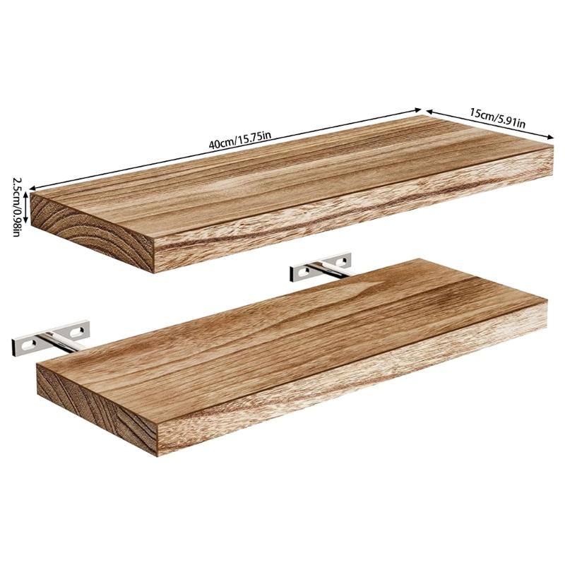 2 Pezzi Mensole Galleggianti per Parete Legno Naturale 40cm Robusti Organizer per la Conservazione Marrone Chiaro Facili da Montare Decorazioni per la Casa