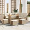 9-Piece Garden Sofa Set with Beige Cushions Poly Rattan Acacia 3361751