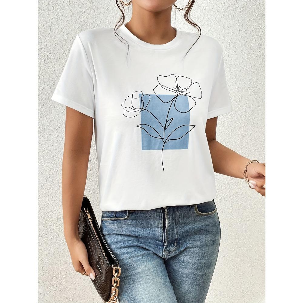 

Camiseta De Manga Corta Con Estampado Floral Y Cuello Redondo Summer Sleeved Harajuku Streetwear Tops Tees Clothes S