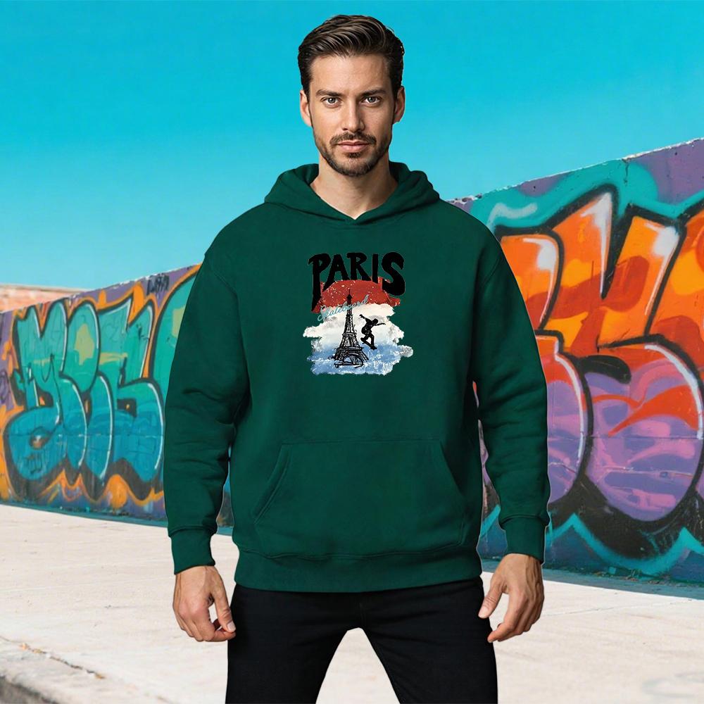 Paris Skateboard Eiffel Tower Graphic Sweatshirt Men Women Fashion Casual Streetwear Oversized White Hoodies Art Design Trendy
