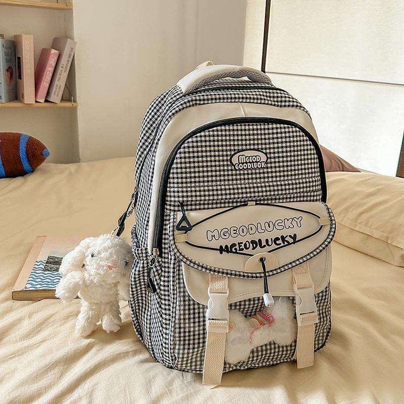 New high-value college style, fresh and sweet plaid backpack, large-capacity backpack for junior high school students