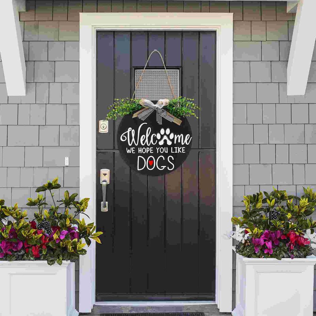 House Number Flower Wreaths for Front Door Emblems Decor Round Pet Pendant Delicate Welcome Sign Board Tag Decorate