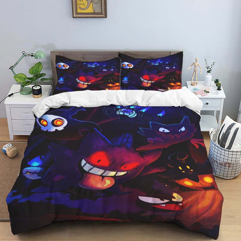 This adorable Gengar cartoon bedding set—including a duvet cover and pillowcases—is the perfect choice for decorating your bedro