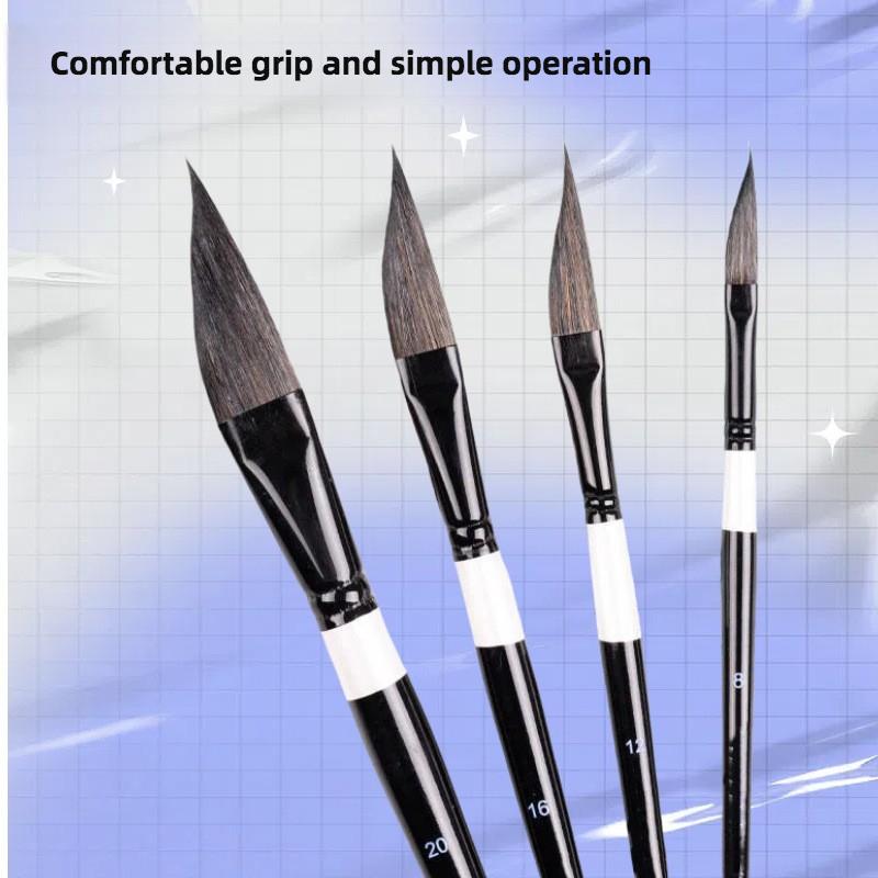 Ensemble de 4 pinceaux à tirer à poils en nylon pour gouache, pinceaux aquarelle en forme de couteau, pinceaux pour peinture à l'eau, pinceaux de dessin artistique peints à la main